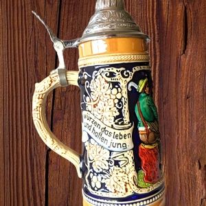 Vintage Werner Corzelius Gertz German Stein 11inch with pewter topper